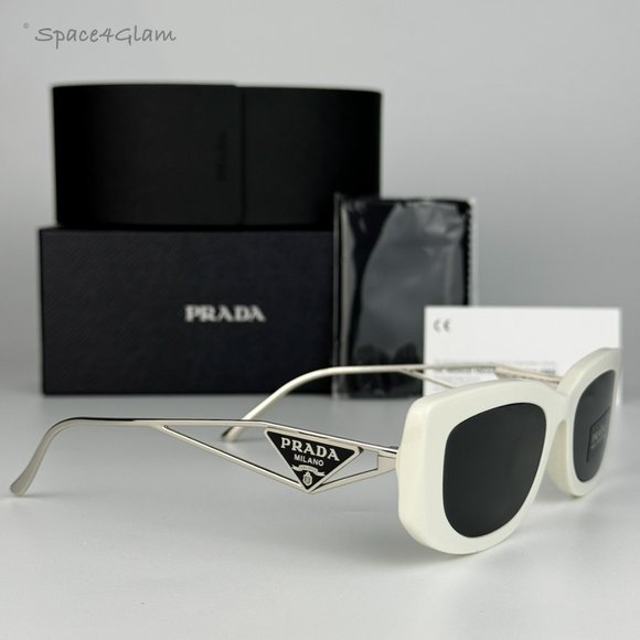 NEW Prada PR14YS 1425S0 Talc Dark Grey Rectangle Unisex Sunglasses - Picture 5 of 14